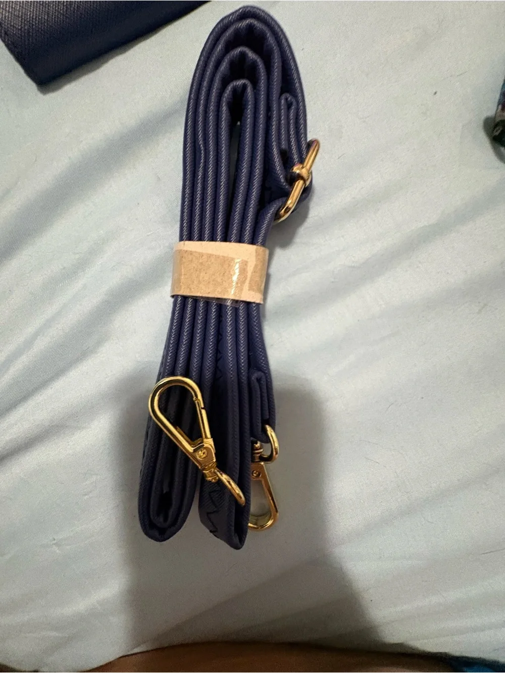 Structured Navy Fashion Tote with Gold Chain Accent and Wallet.